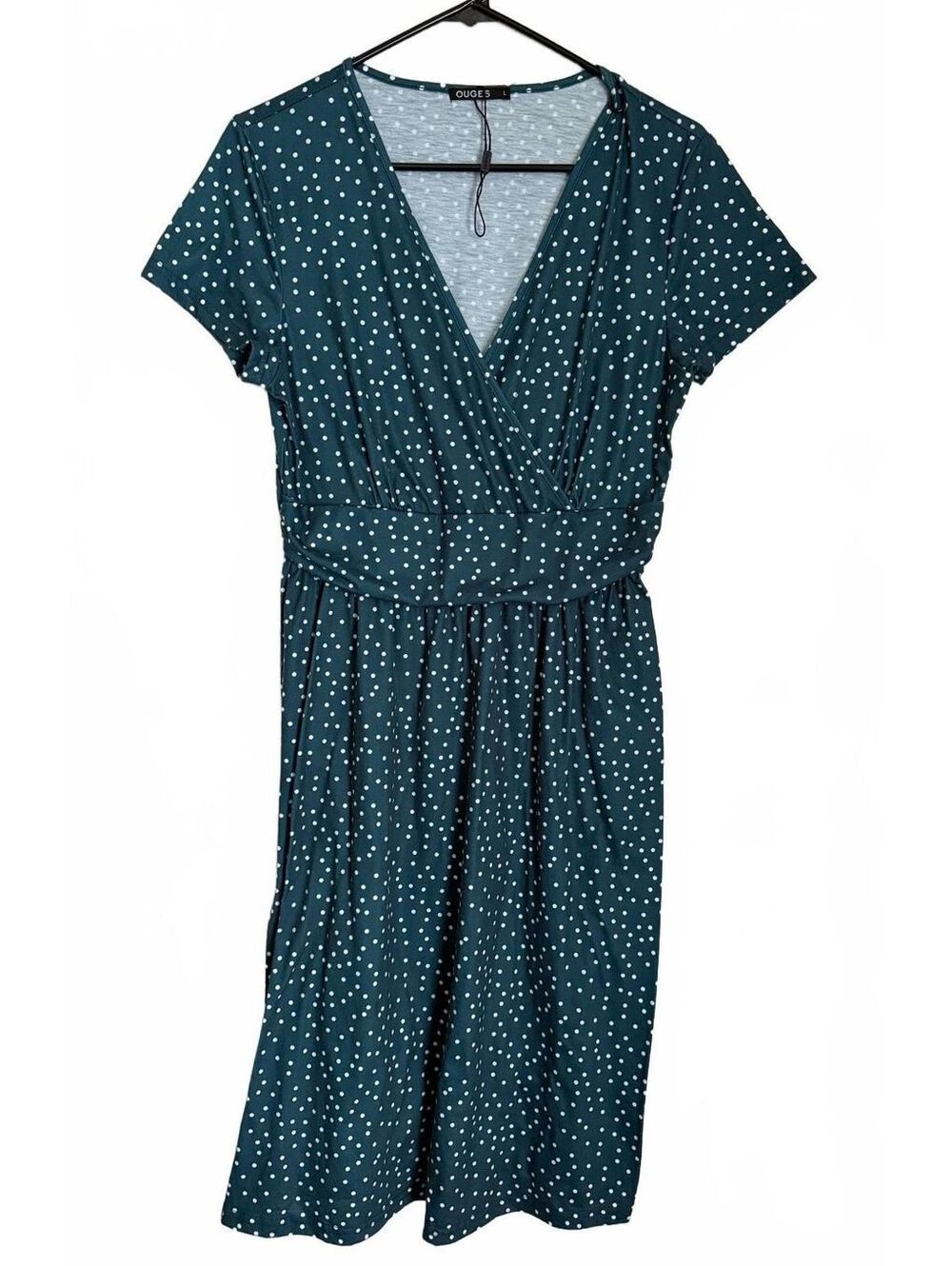 Ouges NEW Women's Dress Size Large Jade Polka Dot Fit Flare Classic City Chic